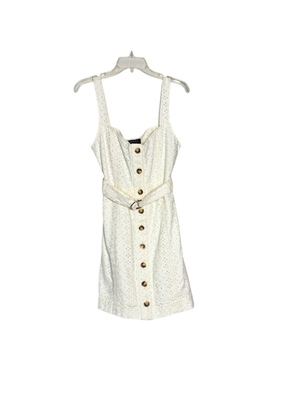 Minkpink White Saskia Mini Dress Sleeveless Eyelet Textured Belt Large NWT‎